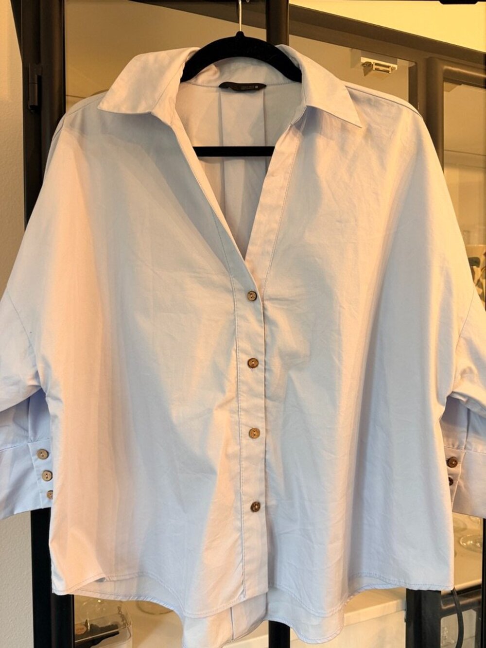 Zara Light Blue Oversized Poplin Button Down Boxy Blouse S